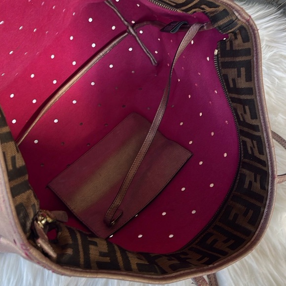 Authentic Fendi Pink Metallic Perforated Zip Tote - Picture 9 of 16
